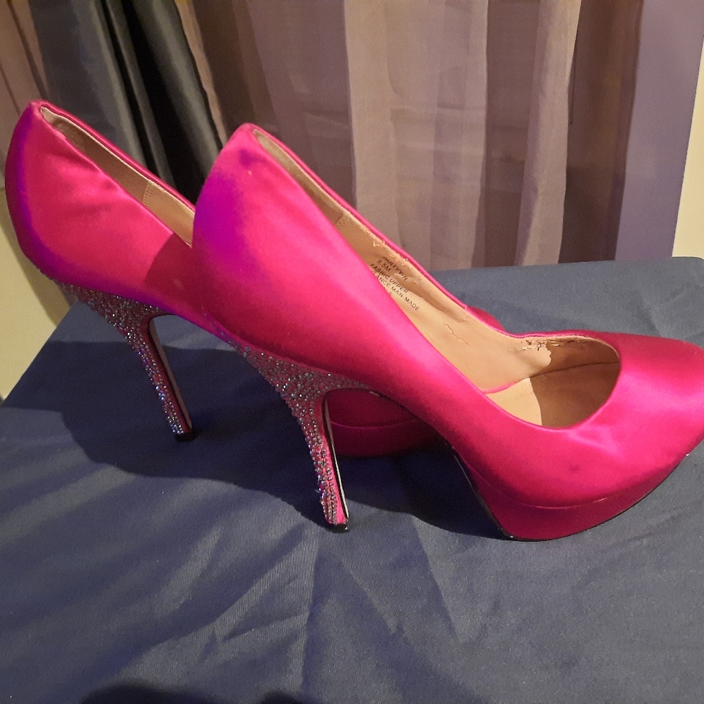 Pink Satin Rhinestone Steve Madden Shoes, 9.5